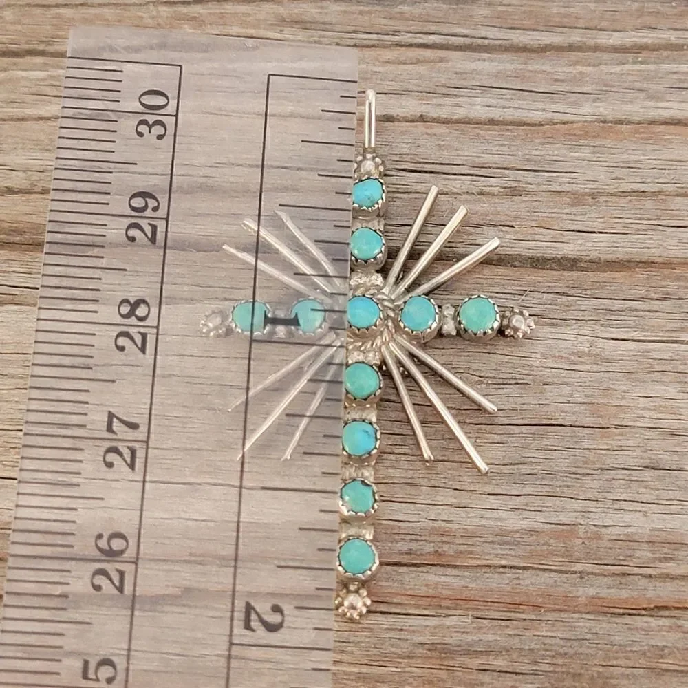 Vintage Sterling Zuni Green Turquoise Light Rays Cross